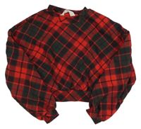 Červeno-kaki-čierna károvaná crop mikina H&M