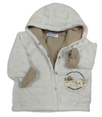 Bílá kostkovaná sametová propínací podšitá mikina se zvířátky a kapucí 