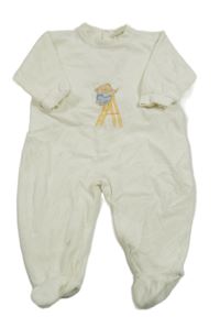 Smotanový zamatový overal s medvedíkom