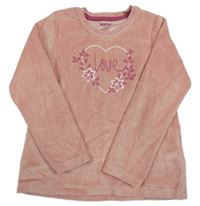 Ružová zamatová mikina so srdiečkami a kvetmi lupilu