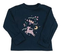 Tmavopetrolejové triko se srnkou a sovičkou a kytičkami George