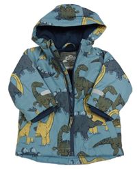 Modrošedá šušťáková zimná bunda s dinosaurami a kapucňou Next