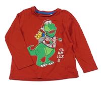 Červené triko s dinosaurem s vánočním motivem C&A