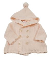 Světlerůžový pletený propínací svetr s kapucí s bambulí Prénatal