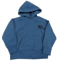 Tmavomodrá teplá mikina s nápisy a kapsou a kapucí ZARA