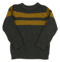 Tmavosivý melírovaný rebrovaný sveter s bronzovými pruhmi Nutmeg