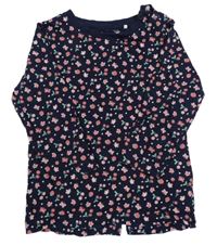Tmavomodré triko s motýlky a třešničkami a jahůdkami Topomini