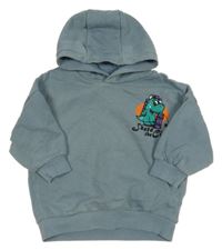 Šedomodrá oversize mikina s dinosaurem a kapucí Next