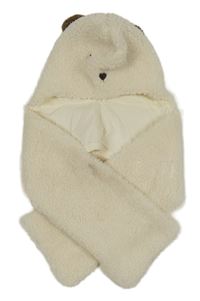 Smetanová huňatá čepice se šálou - medvídek mayoral