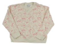 Smotanová crop mikina s ružovými kvietkami a nášivkou REISS