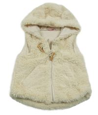 Smotanová kožušinová podšitá vesta s kapucňou s uškami Smile