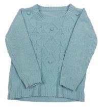 Svetlomodrý vzorovaný žinylkový sveter s bambulkami NUTMEG