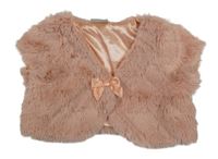 Světlerůžové kárované kožešinové podšité bolérko s mašlou name it.