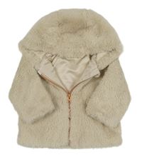 Smotanová kožušinová zateplená parka s mašľami a kapucňou Nutmeg