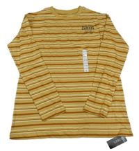 Nové - světlehnědo-hnědo-bílé pruhované triko se skateboardem a nápisy St. Bernard