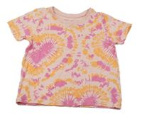 Svetloružová -oranžovo-tmavoružové batikované tričko so srdiečkami PRIMARK