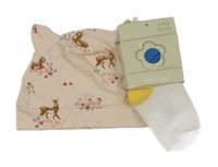 Nové - 2Set - Světlerůžová čepice se srnkami a oušky H&M + ponožky St. Bernard