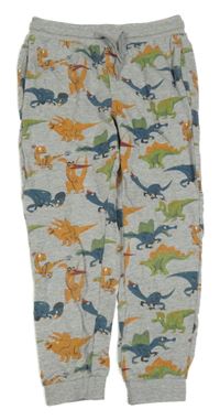Šedé melírované tepláky s dinosaury 