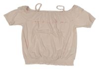 Světlerůžové melírované crop tričko s volánkem H&M