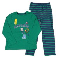 Nové - tmavozeleno/tmavomodré pyžamo s dinosaurem PRIMARK