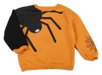 Oranžovo-čierna oversize mikina s pavoukem Tu