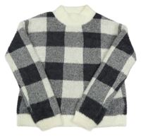 Černo-bílo/světlešedý kostkovaný chlupatý oversize svetr  PRIMARK