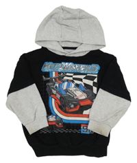 Čierno-svetlosivá mikina s autom a kapucí - Hot Wheels