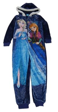 Tmavomodrá chlupatá kombinéza s Frozen a kapucí Disney