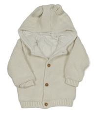 Smetanový podšitý propínací svetr s kapucí s oušky M&S