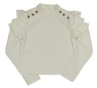 Smotanové rebrované crop tričko s volánikmi a gombíkmi Shein