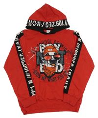 Červená mikina se psem s překlápěcími flitry a kapucí