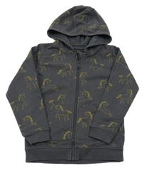 Antracitová propínací mikina s jednorožci a kapucí George