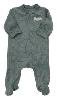 Tmavozelený rebrovaný zamatový overal s nápisom Kiabi