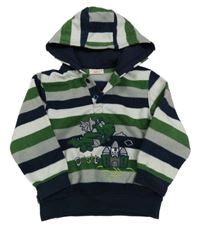 Zeleno-sivo-tmavomodrá pruhovaná fleecová mikina s drakom a kapucňou Infinity Kids