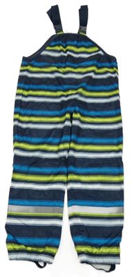 Tmavomodro-limetkovo-modré pruhované šusťákové podšité laclové kalhoty Topolino