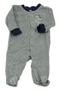 Sivý melírovaný zamatový overal s mrakem a hviezdami Lupilu