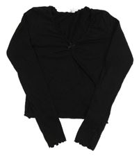 Čierne rebrované crop tričko s mašlou H&M