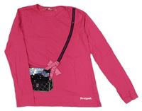 Fuchsiové tričko s kabelkou s flitrami Desigual