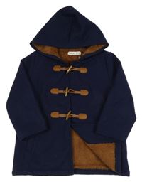 Tmavomodrý flaušový zateplený kabát s kapucňou Shein