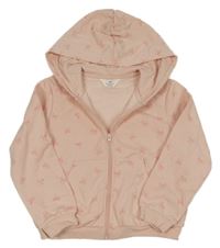 Růžová propínací mikina s mašlemi a kapucí H&M