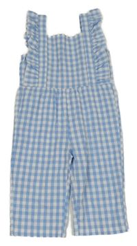 Modro-biely kockovaný culottes overal s volánikmi Shein