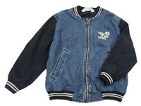 Modro-tmavomodrá riflovo/plátěná podšitá bunda s nápisem H&M