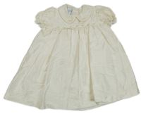 Krémové saténové slavnostní šaty s květy a krajkou