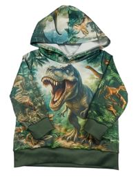 Zelená mikina s dinosaurami a kapucňou