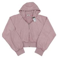 Nové - Růžová žebrovaná propínací crop mikina s kapucí Primark
