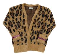 Hnědo-černý leopardí chlupatý svetrový cardigan Matalan