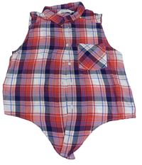 Červeno-bílo-modrá kostkovaná halenka s uzlem H&M