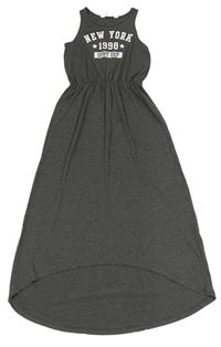 Tmavošedé maxi šaty s nápisem H&M