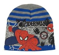 Modro-šedá pruhovaná čepice se Spidermanem 