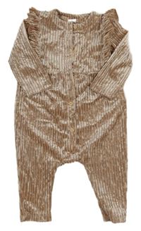 Pudrový rebrovaný zamatový overal s volánikmi H&M